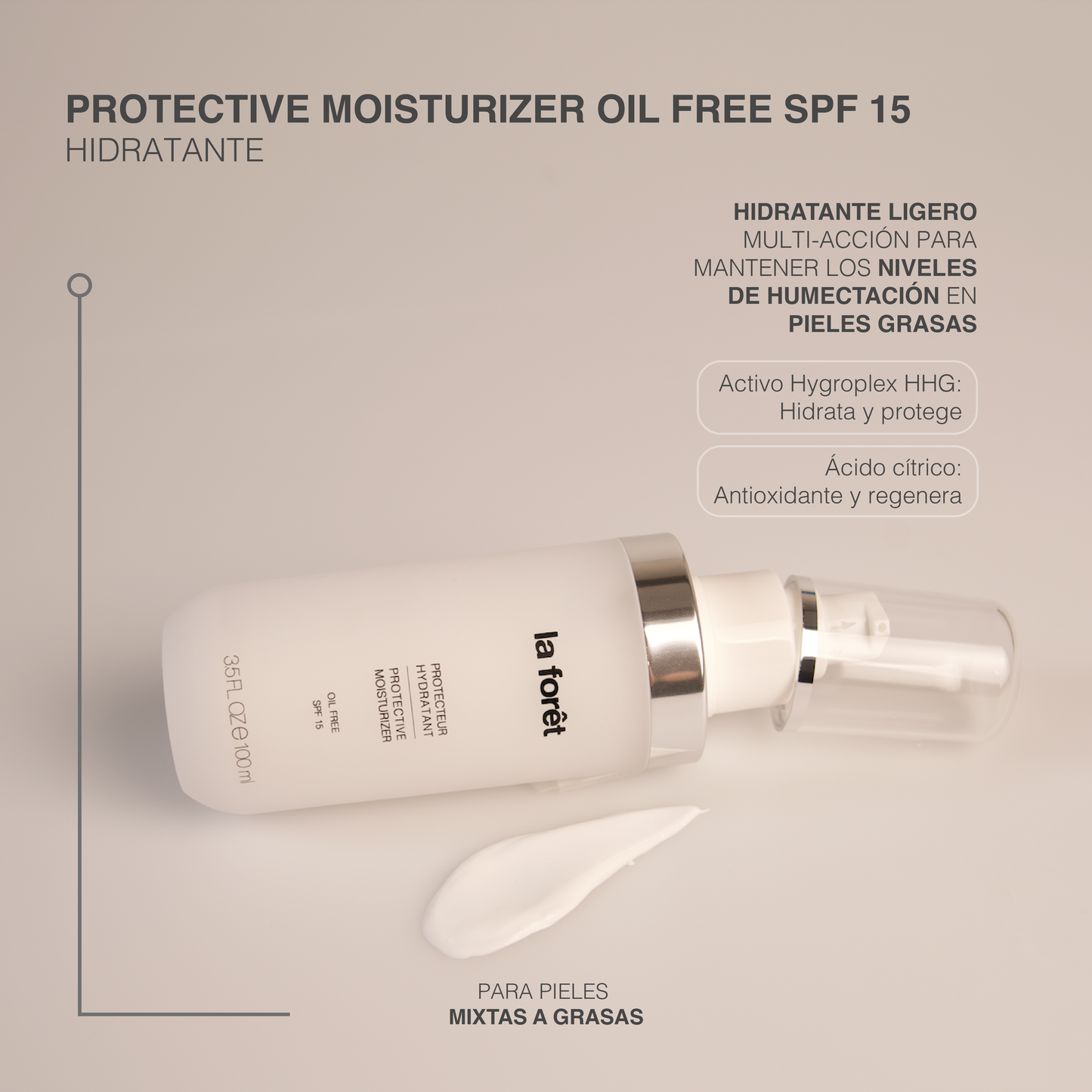 La Forêt Oil Free Hidratante Facial SPF 15, 100 ML