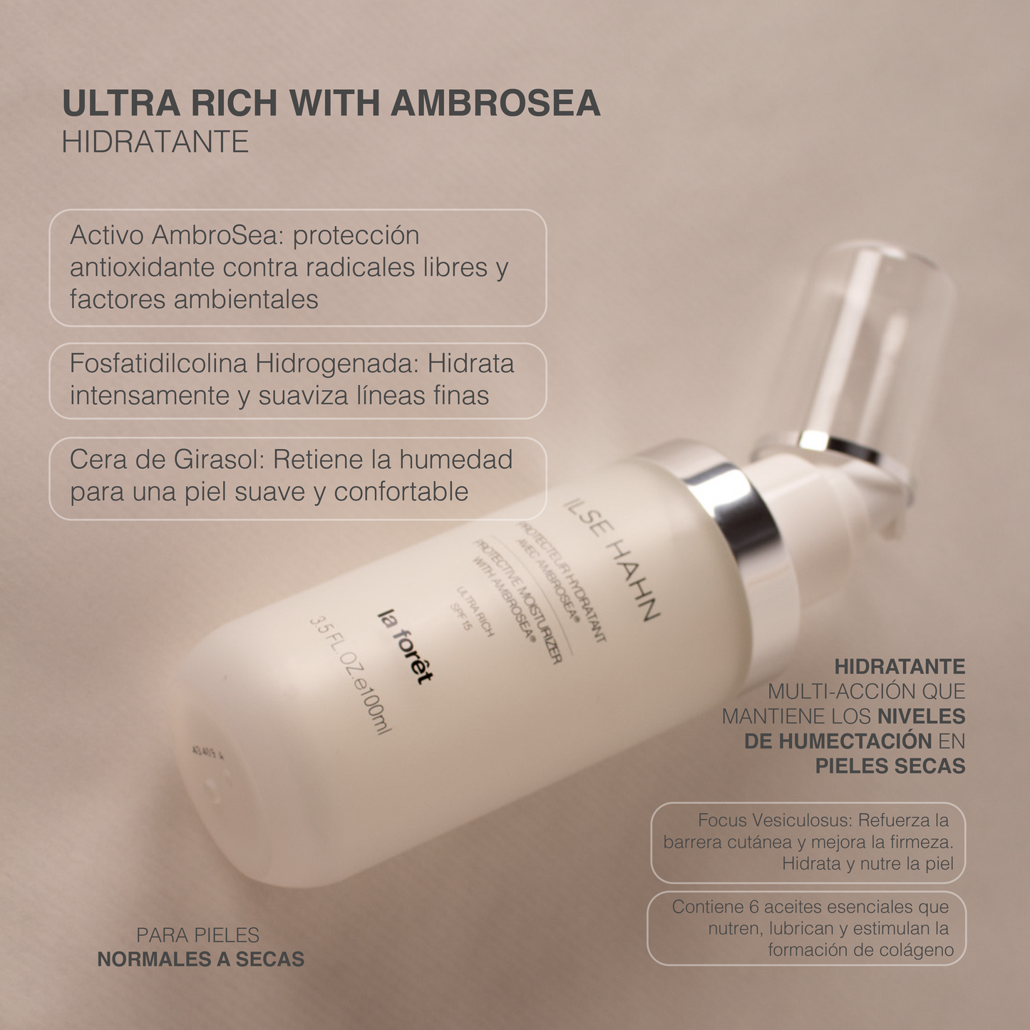 La Forêt Ultra Rich con AmbroSea Hidratante Facial SPF 15, 100 ML